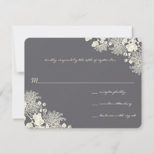 Vintage Blume Charcoal Gray Wedding RSVP Karte