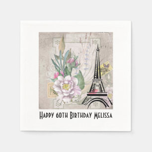 Vintage Blume Collage & Eiffelturm Geburtstag Serviette