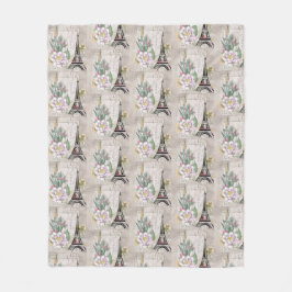 Vintage Blume Collage & Eiffelturm-Muster Fleecedecke