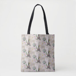 Vintage Blume Collage & Eiffelturm-Muster Tasche