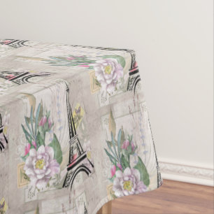 Vintage Blume Collage & Eiffelturm-Muster Tischdecke
