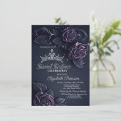 Vintage Blume Damask Dark Gothic Sweet 16 Einladung (Stehend Vorderseite)