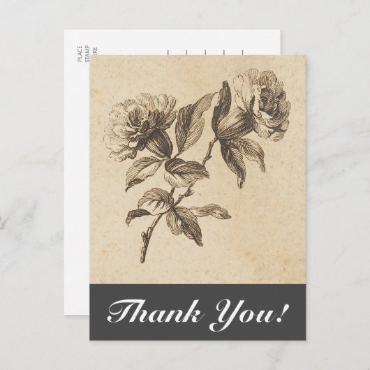 Vintage Blume + "Danke!" Postkarte (Vorne/Hinten)