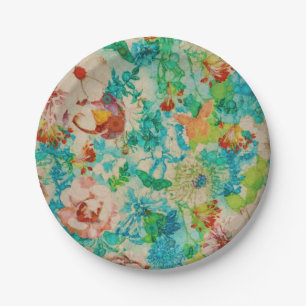 Vintage Blume der Rose "Grüner Sommergarten" Pappteller