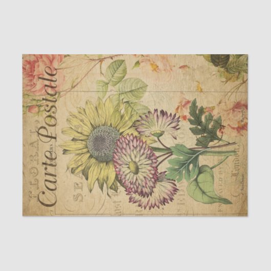 Vintage Blume der Sonnenblumen Französisch Seidenpapier (Vorderseite)