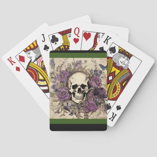 Vintage Blume des Schädels Lila Spielkarten (Rückseite)