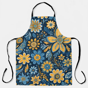 Vintage Blume Design Hippie Retro Gelb Blau Schürze