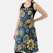 Vintage Blume Design Hippie Retro Gelb Blau Schürze (InSitu)