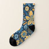 Vintage Blume Design Hippie Retro Gelb Blau Socken (Links - Außen)