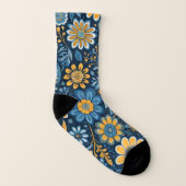 Vintage Blume Design Hippie Retro Gelb Blau Socken (Rechts - Außen)