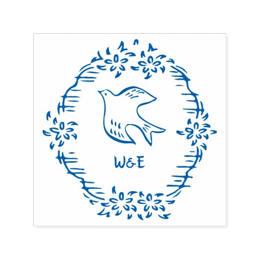 Vintage Blume Dove Wedding Monogramm Permastempel (Design)