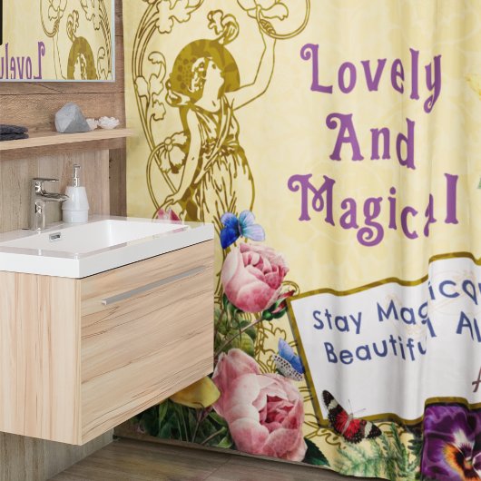 Vintage Blume Eigene Grüße Name Gelb Duschvorhang