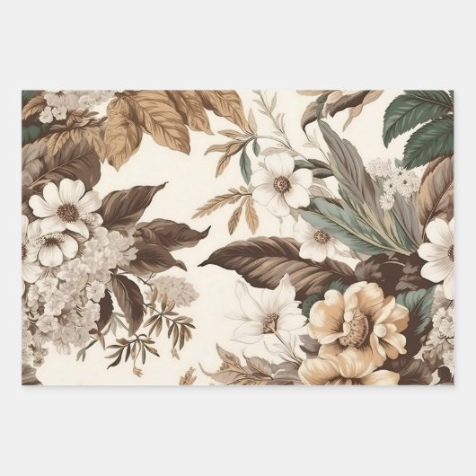 Vintage Blume Elfenbeindrucke Geschenkpapier Set (Vorderseite 3)