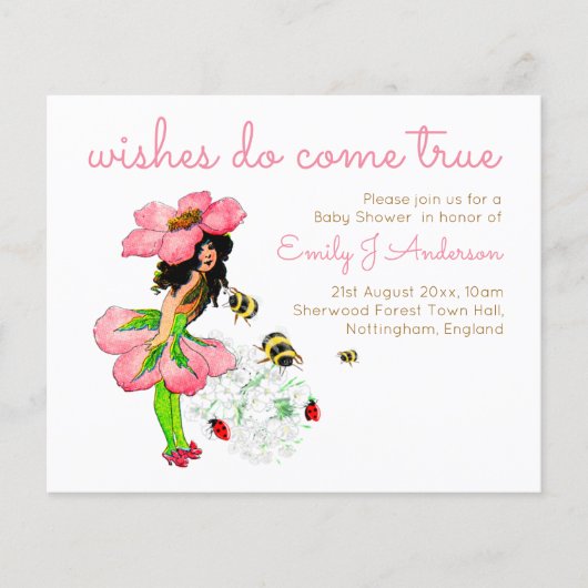 Vintage Blume Fairy Pink Bees Babydusche (Vorderseite)