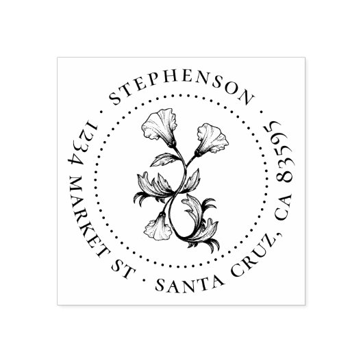 Vintage Blume Familienname Runde Rücksendeadresse Gummistempel (Prägung)