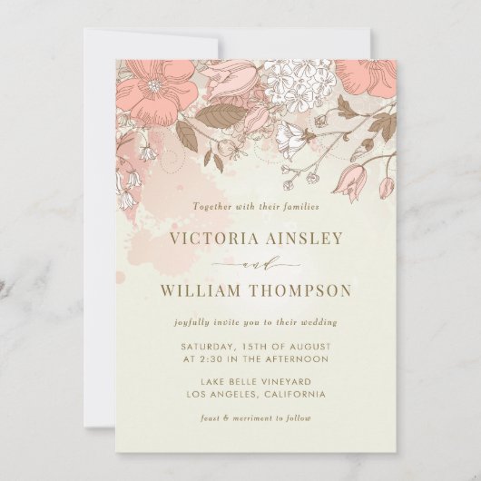 Vintage Blume Frühjahrsgarten Einladung Hochzeit (Vorderseite)