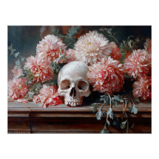 Vintage Blume für den Schädel und das leichte Rosa Poster