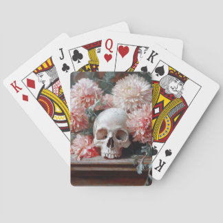Vintage Blume für den Schädel und das leichte Rosa Spielkarten