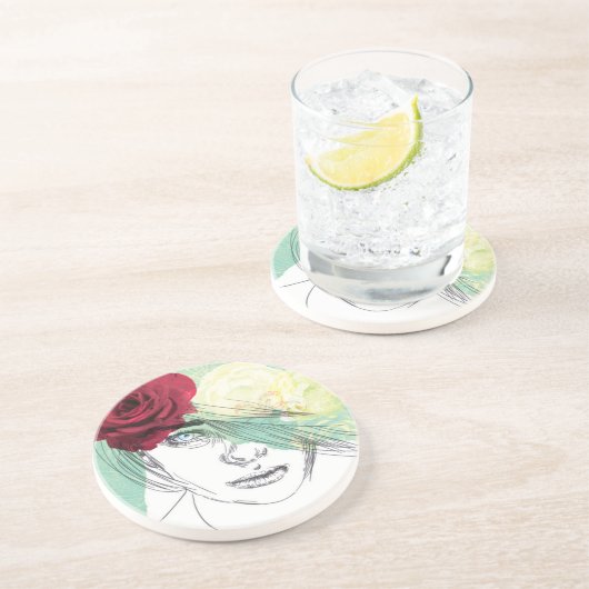 Vintage Blume Girl Illustration Getränkeuntersetzer (Seite)