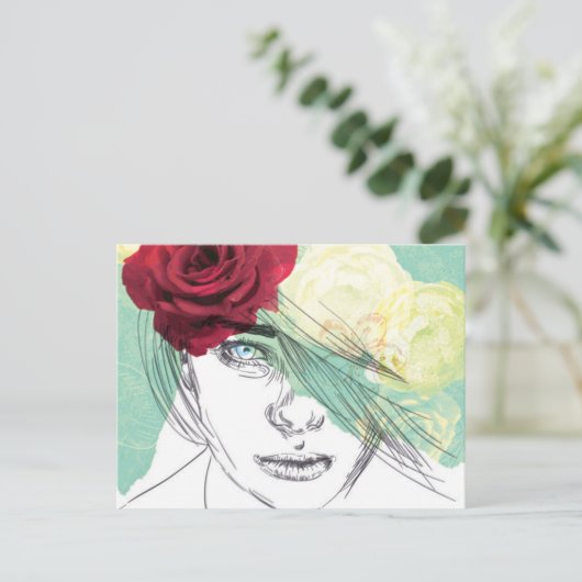 Vintage Blume Girl Illustration Postkarte (Stehend Vorderseite)