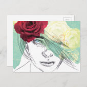 Vintage Blume Girl Illustration Postkarte (Vorne/Hinten)