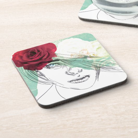 Vintage Blume Girl Illustration Untersetzer (Linke Seite)