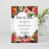 Vintage Blume, Goldrahmen Save The Date (Stehend Vorderseite)