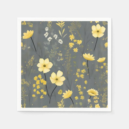 Vintage Blume Grau und Gelb Serviette (Vorderseite)