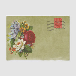 Vintage Blume Grüne Post mit roter Briefmarke Seidenpapier