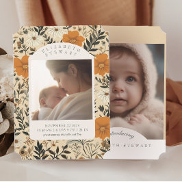 Vintage Blume Herbst 2 Foto Geburtsankündigung Einladung