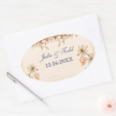 Vintage Blume Hochzeit speichern das Datum Ovaler Aufkleber (Umschlag)