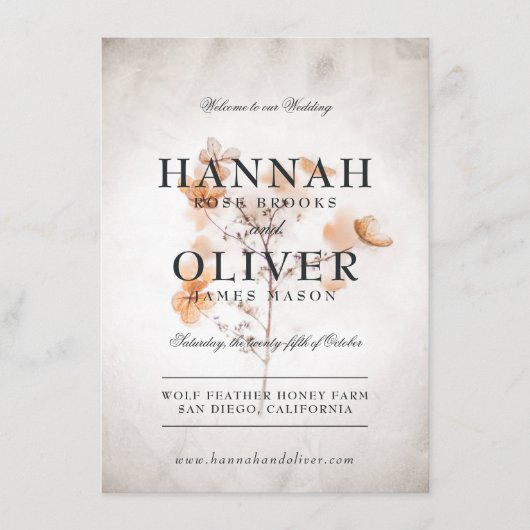 Vintage Blume | Hochzeitsmenü Menükarte (Vorderseite)