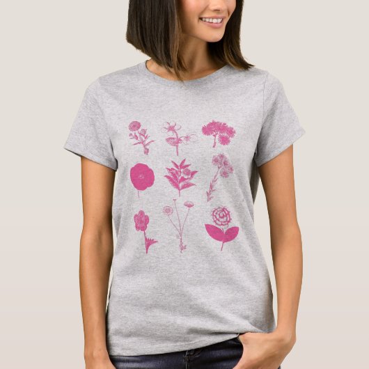Vintage Blume Illustration Collage in Pink T-Shirt (Vorderseite)