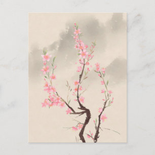 Vintage Blume im chinesischen Stil, grün rosa Postkarte