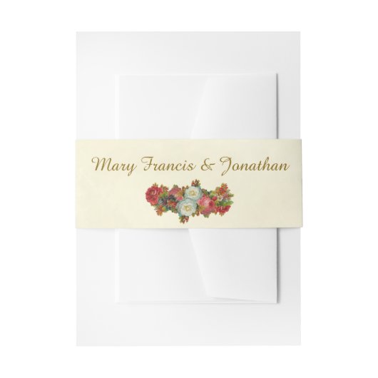 Vintage Blume im Herbst über Elfenbeinhochzeit Einladungsbanderole (Vorderseite Beispiel)