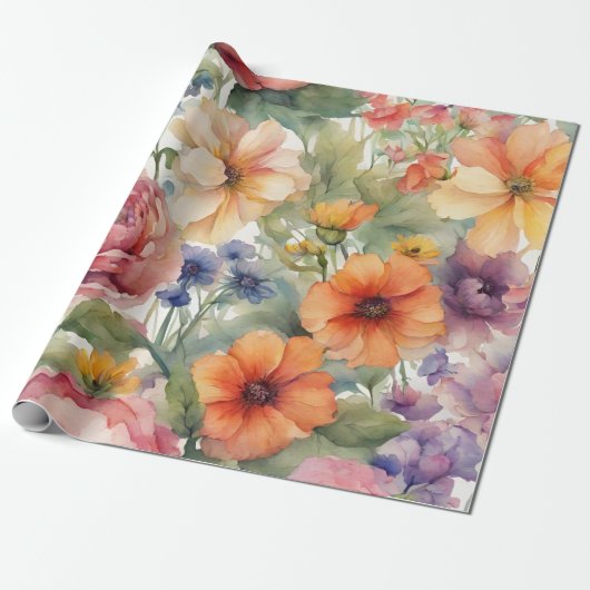 Vintage Blume im Wasserfarben Geschenkpapier (Ungerollt)