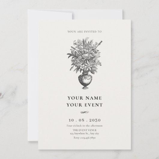 Vintage Blume in antiker Vase Einladung (Vorderseite)