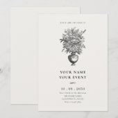 Vintage Blume in antiker Vase Einladung (Vorne/Hinten)