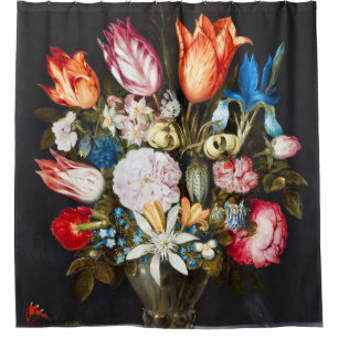 Vintage Blume in einem Glas von Ambrosius Bosschae Duschvorhang