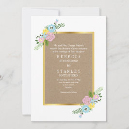 Vintage Blume in Rosa und Aqua, Hochzeit von Kraft Einladung