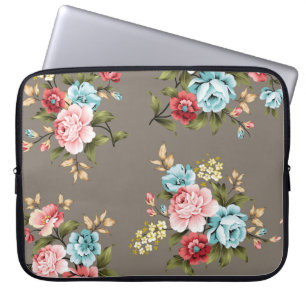 Vintage Blume in Rosa und Blau, grün und cremefarb Laptopschutzhülle