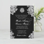 Vintage Blume in Silber und Schwarz Hochzeit Einladung (Stehend Vorderseite)