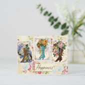 Vintage Blume in Stiefeln Postkarte (Stehend Vorderseite)