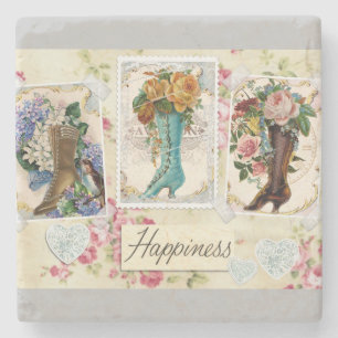 Vintage Blume in Stiefeln Steinuntersetzer