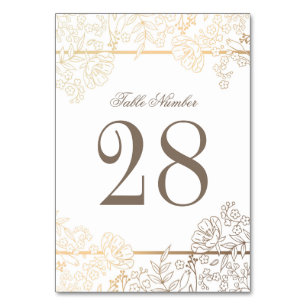 Vintage Blume in Weiß und Gold Tischnummer