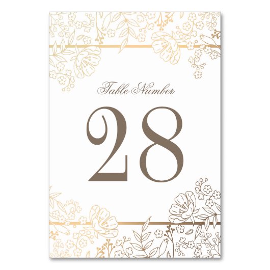 Vintage Blume in Weiß und Gold Tischnummer (Vorderseite)