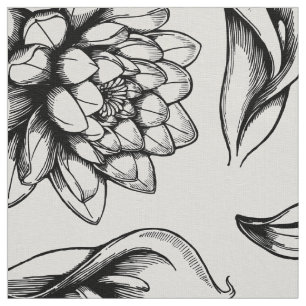 Vintage Blume in Weiß und Schwarz Zeichnend Stoff