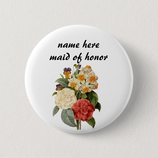 Vintage Blume, Kamelien und Narzissen, Redoute Button (Vorderseite)