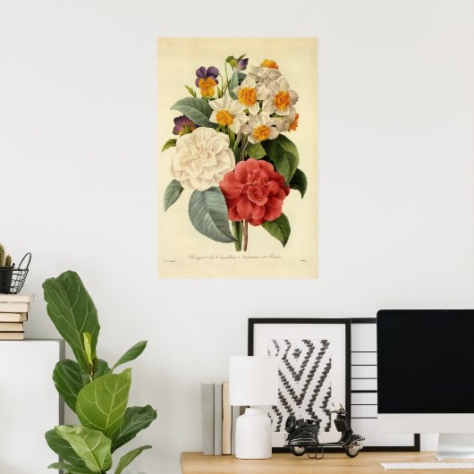 Vintage Blume, Kamelien und Narzissen, Redoute Poster (Heimbüro)