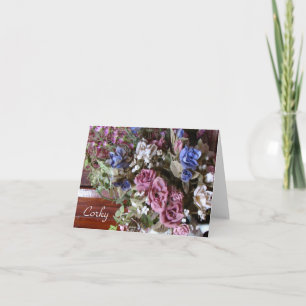 Vintage Blume, Lila, Personalisierter Name Dankeskarte